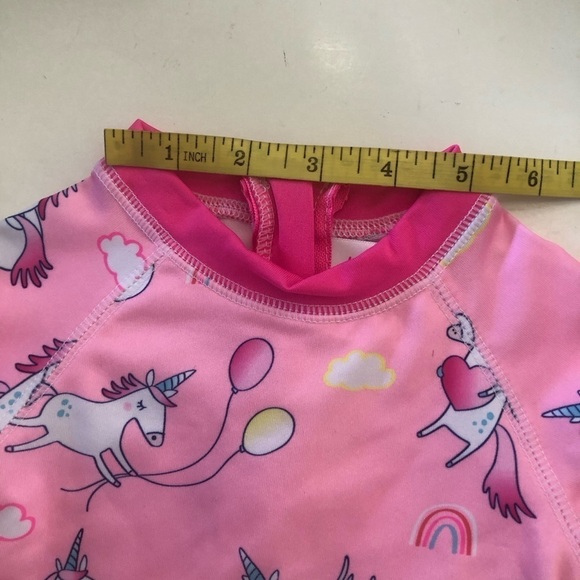 Wippette Baby Girl Unicorn Pink Zip Up Ruffles UPF 50 Swimming Rashguard Sz 0-6M - Picture 9 of 9